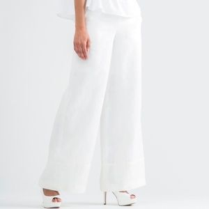 Conti White Linen Wide Leg Palazzo Pant